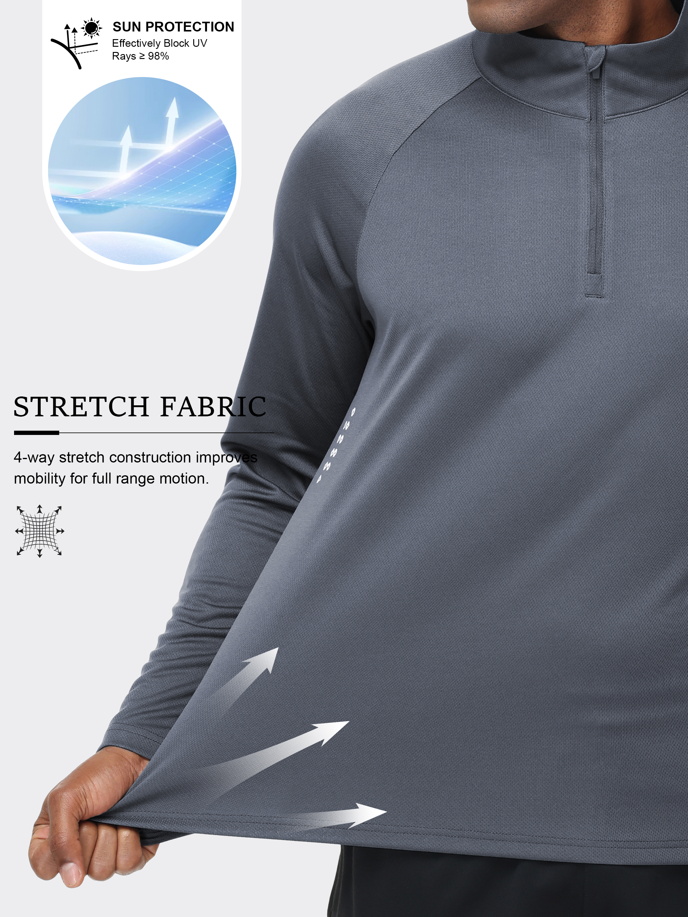 Sudadera con cremallera de cuarto para hombre, manga larga, secado rápido, para correr, golf, gimnasio y uso casual 3