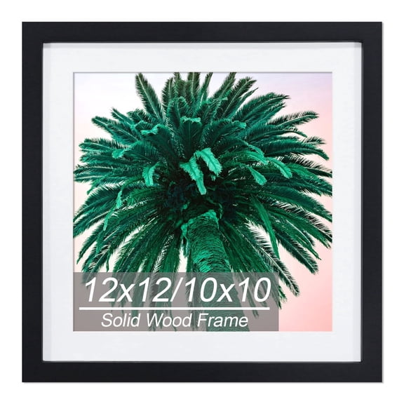 Black 12x12 Picture Frame, Solid Wood Diamond Art Painting Frames 30x30cm, Display Pictures 10x10 with Mat or 12 x 12 Without Mat, Square 12x12 Frame for Photos Prints Posters Artworks, Wall Mounting