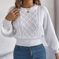 thumbnail image 2 of vigerkar Women's Cropped Crewneck Sweater Lantern Sleeve Ribbed Knit Pullover Sweater Jumper Top (White, L), 2 of 8