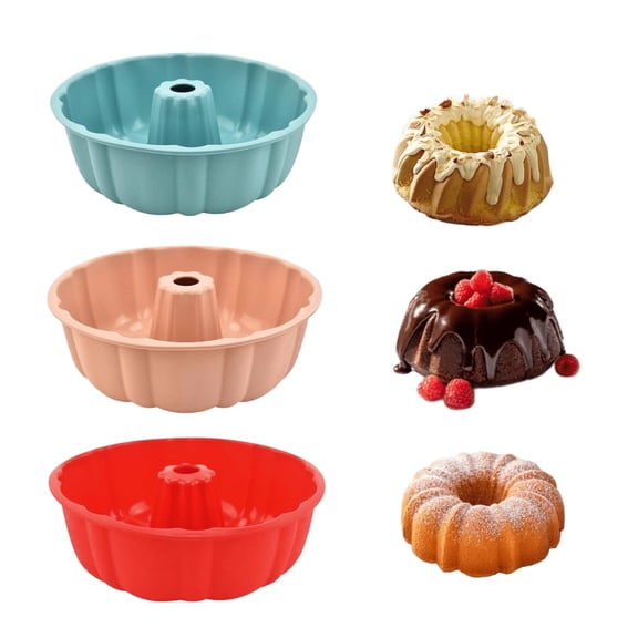 RYLZX 3 Pack Silicone Bundt Cake Pan Nonstick,10 Inch, Silicone Cake Molds,Pound Cake Pan, Baking Pan for Jello,Gelatin,Cake,Brownie and Bread(Pink Blue Red)