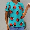 thumbnail image 6 of Ladybug Pattern Print Womens Tops Women's Fashion Casual Short Sleeve Flower Print Round Neck Pullover Top Blouse, 6 of 6