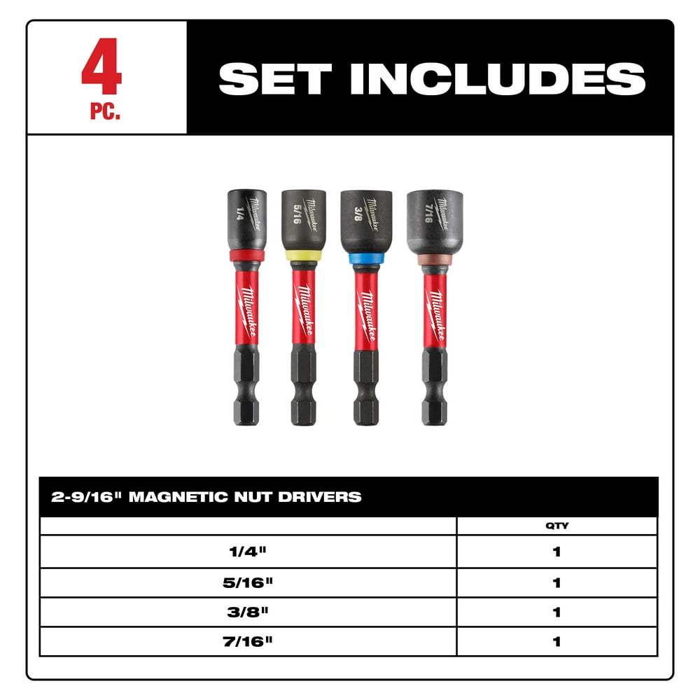 Milwaukee 49-66-4566 Shockwave Impact Duty 2-9/16? Magnetic Nut Driver Set 4PC