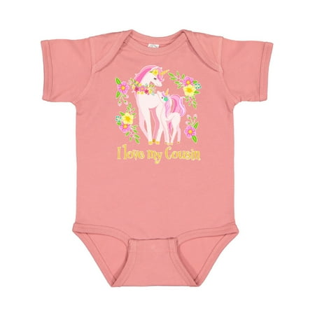 

Inktastic I Love My Cousin Unicorn with Pink and Yellow Flowers Gift Baby Boy or Baby Girl Bodysuit