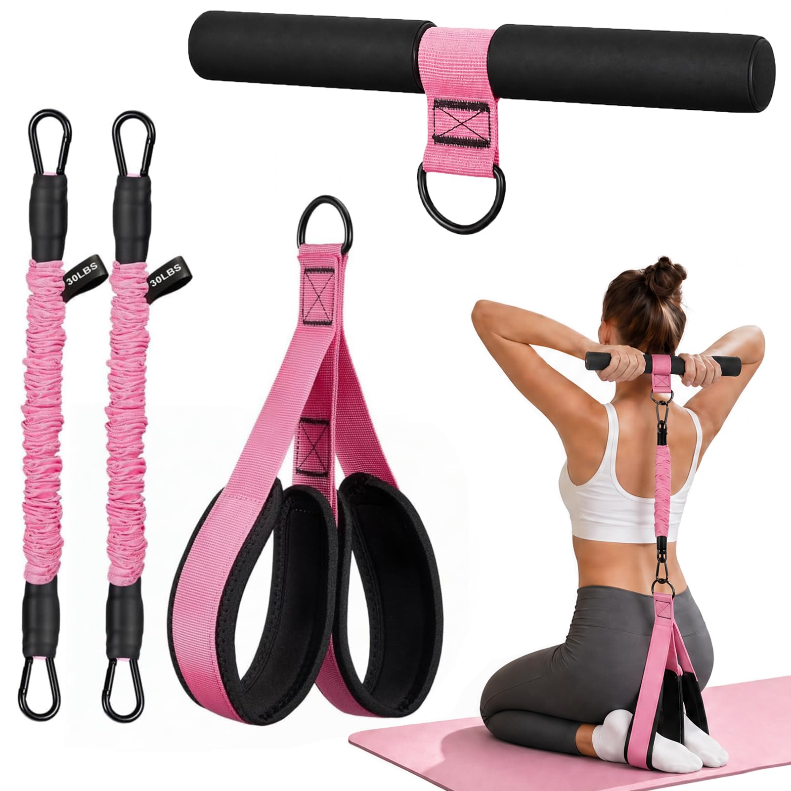 Adjustable 60lbs Dual-Tube Pedal Resistance Band with Handles, Home Gym Workout Equipment