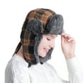 thumbnail image 2 of Eosunjian Unisex Ear Warmer Thick Winter Lei Feng Lattice Plaid Trapper Hat for Cycling, 2 of 13