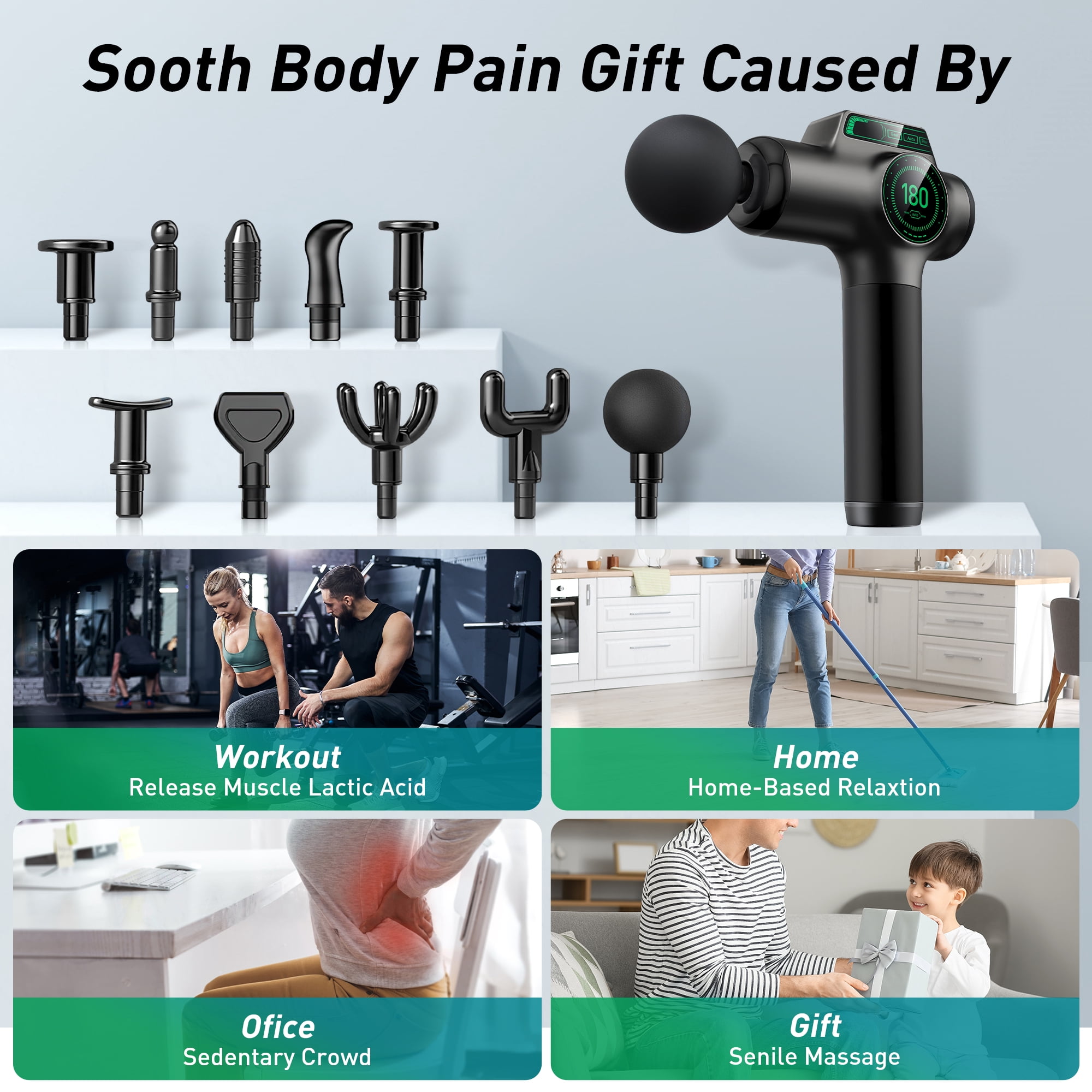 Massage Gun Deep Tissue, Muscle Percussion Back Neck Head Handheld Hammer Massager for Athletes, 99 Speed Level with LED Display Screen, Long Battery Life with 10 Heads