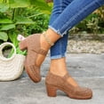 thumbnail image 5 of Rokment Women's Vintage Chunky Block High Heels Mary Jane Dressy Sandals Trendy Casual Hollow out Leather Closed Toe Ankle Strap Ballet Flat Dress Pumps Shoes Summer Fall Brown Size 7.5, 5 of 8