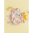 thumbnail image 3 of Musuos Toddler Girls Rash Guard Swimwear 0-3Years Long Sleeve Floral/Shell/Fish Scale Print Ruffled Swimsuits Zipper Bathing Suits, 3 of 10
