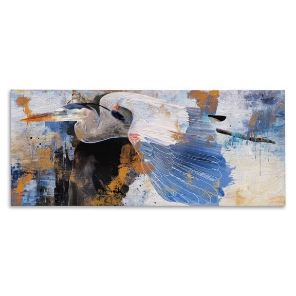 Stupell Industries Heron with Abstract Splatter Animals Painting Wrapped Canvas Art Print Wall Art, 24 x 10