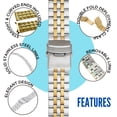 thumbnail image 2 of Bandini 18mm Stainless Steel Fitted Curved End Metal Watch Band for Men and Women, Brick Link Tapered Watch Strap Oyster Bracelet, Double Foldover Lock Deployment Clasp - Gold 18 mm Watch Band, 2 of 7