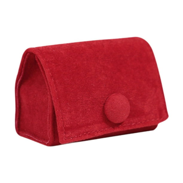 Joyero de terciopelo suave, minibolso organizador con botones, pequeño estuche de terciopelo para anillos de viaje, ideal como regalo para madres e Rojo