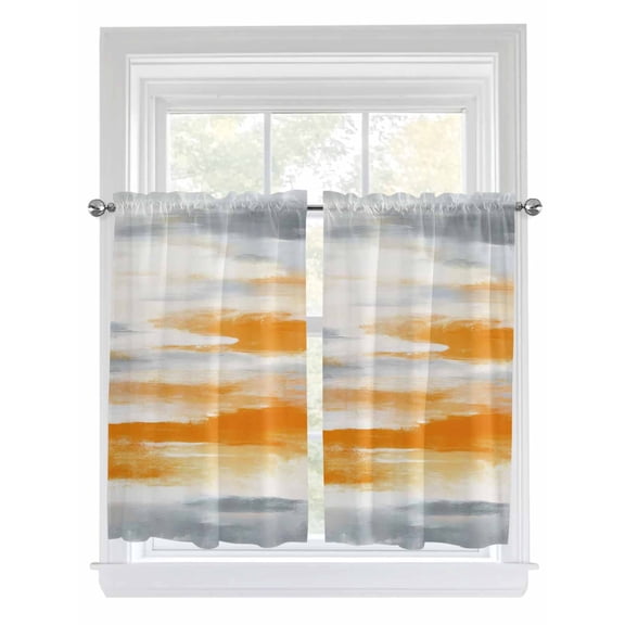 Burnt Orange Grey Ombre Tier Curtains 45 Inches Long, Abstract Art Oil Painting Modern Window Treatment Curtain Drapes, Small Curtain Drapes for Bathroom Laundry Room, 27.5"x45", 2 Panels