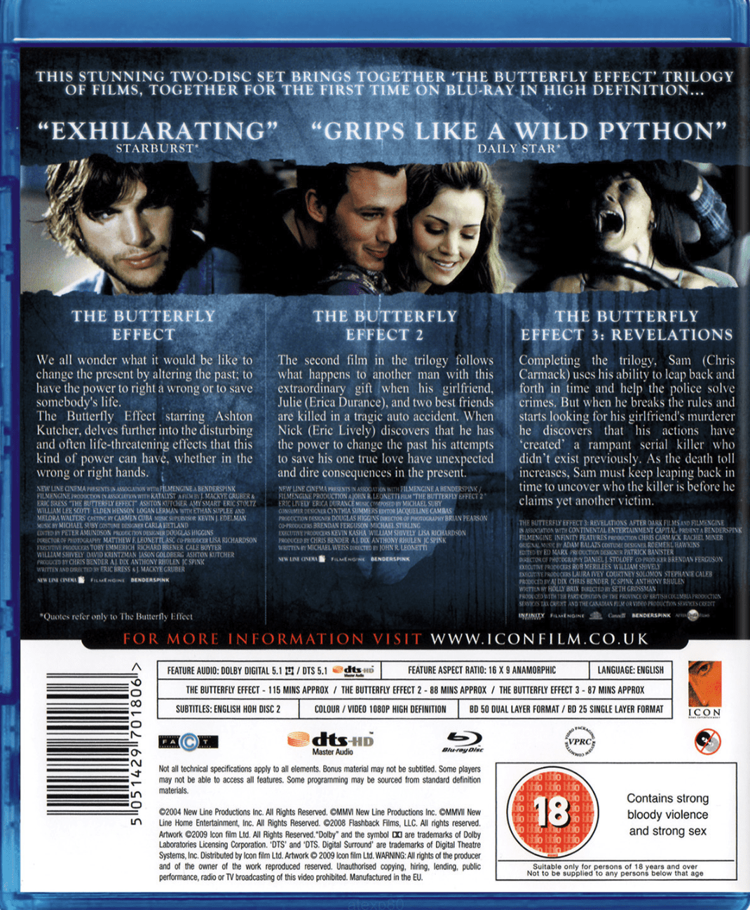 The Butterfly Effect Trilogy (Blu-ray), Region Free, Icon Home
