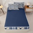 thumbnail image 4 of Manfei Wild Animal Deer Plaid Zipper Twin Comforter Sets with Fitted Sheet and 2 Pillowcases,Navy Check Pine Zipper Bedding Set,Navy Blue Reversible,4pcs, 4 of 8