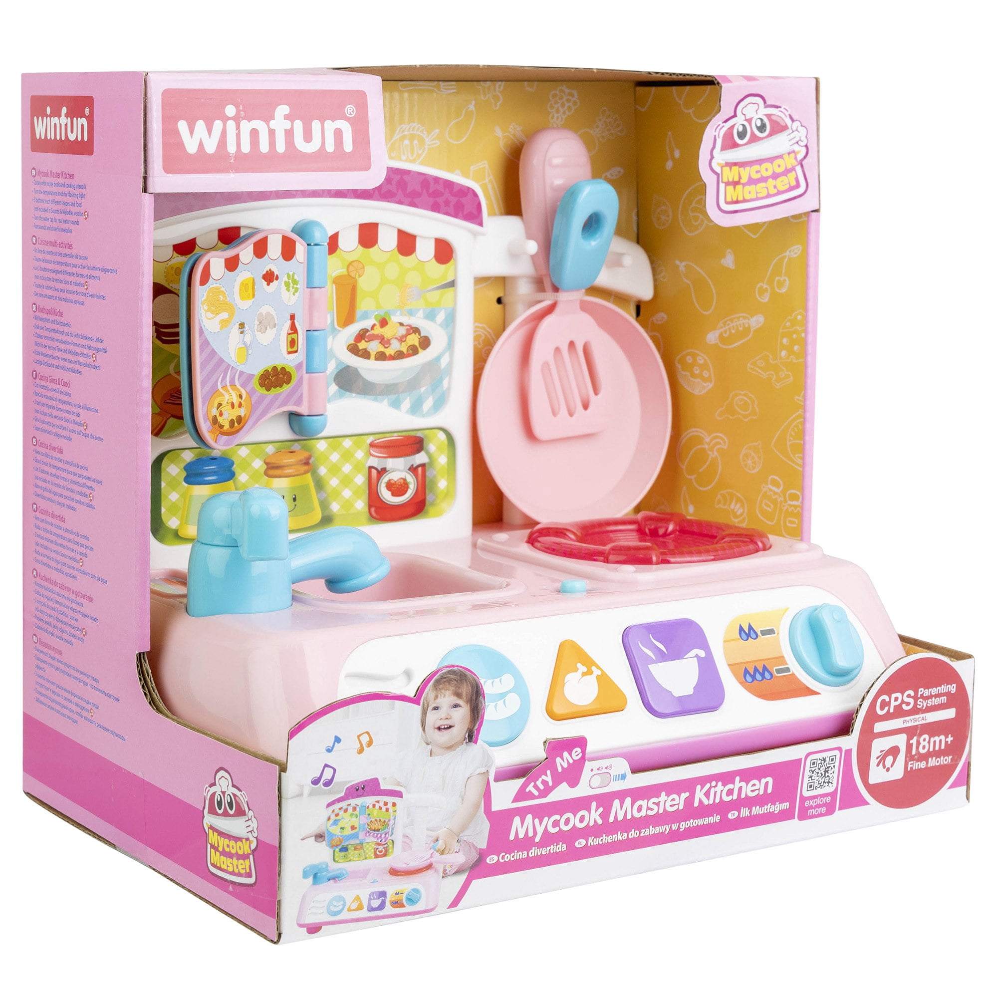 Winfun: Mycook Master Kitchen - Pink - Lights & Sounds, Culinary & Food Pretend Play Set, Chef Pan & Spatula, Sensory Toy, Toddlers & Kids Ages 18mo+