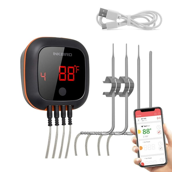 Inkbird BBQ Thermometer Bluetooth Meat Thermometers IBT-4XS , 150ft Wireless Bluetooth BBQ Thermometer, Wireless Meat Thermometer with 4 Probes Thermometer, for Smoker Grill Kitchen Cooking