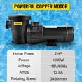 thumbnail image 1 of Bomba de piscina VEVOR 2.0HP 115V 1500W, bombas de velocidad única para piscina sobre el suelo, potentes bombas de piscina autocebantes con cesta coladora, 5400 GPH máx. Flujo, Certificación ETL, 1 of 5