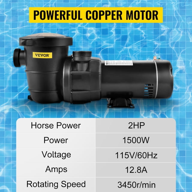 Bomba de piscina VEVOR 2.0HP 115V 1500W, bombas de velocidad única para piscina sobre el suelo, potentes bombas de piscina autocebantes con cesta coladora, 5400 GPH máx. Flujo, Certificación ETL