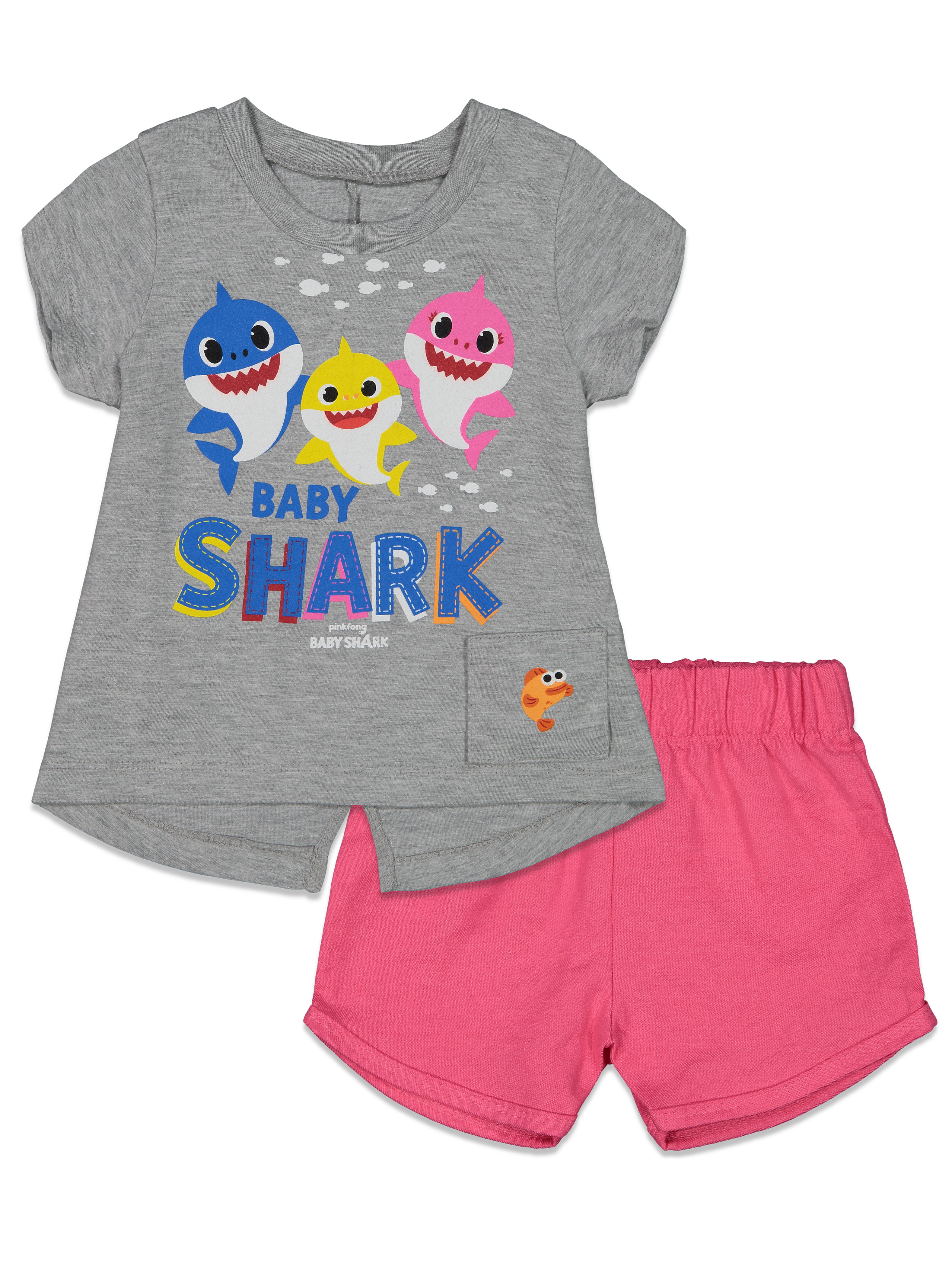 Pinkfong Baby Shark Toddler Girls Singing French Terry T-Shirt and Shorts Set with Sound Chip 4T Gray