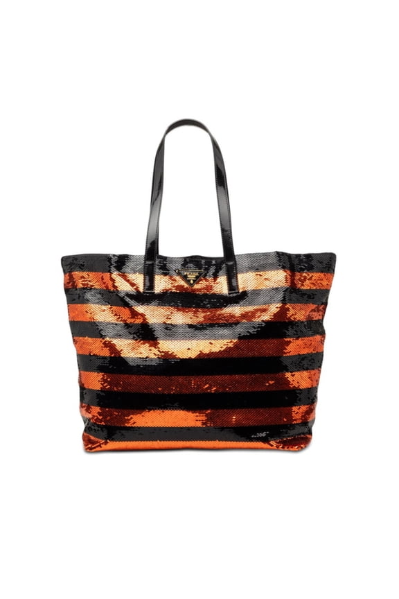 Pre-Owned Prada Triangle Logo Tote Bag BR4727 Black Orange Sequin Enamel Women's PRADA
