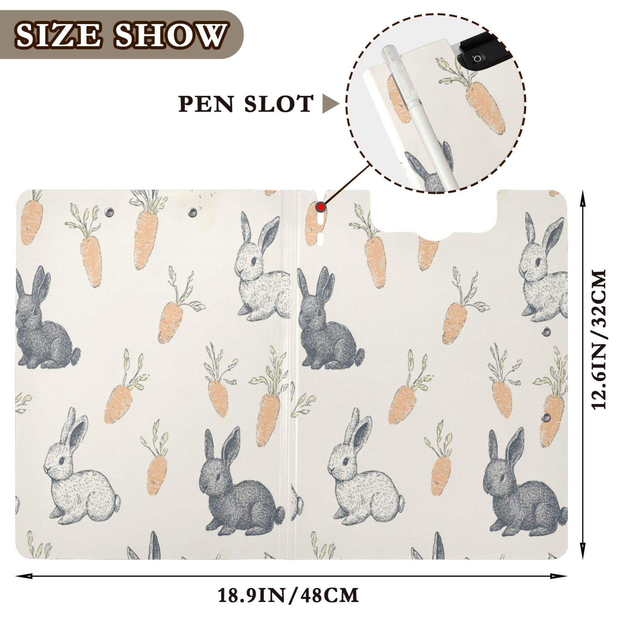 FORMRS A4 Clipboard Folder with Pen Holder Horizontal Foldable School Office Binder, Adorable Bunnies