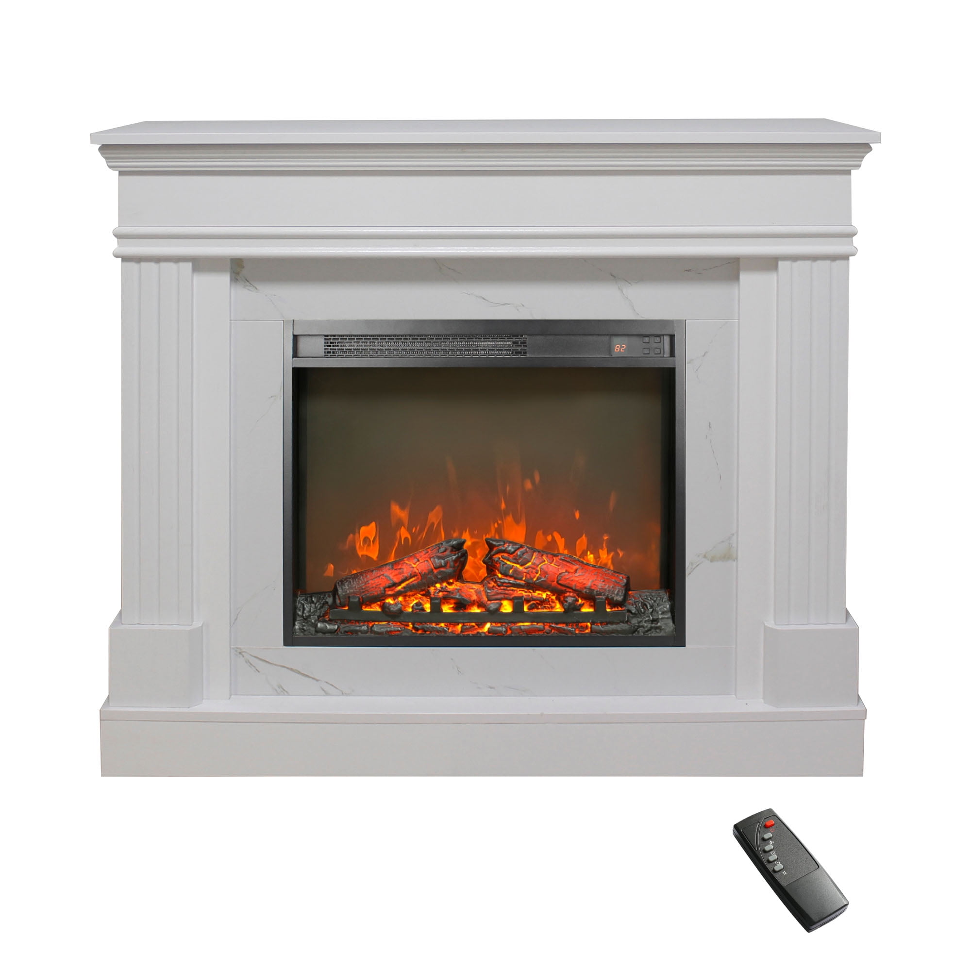 Electric Fireplace Mantel, Woode TV Stand with 24"Insert Heater, Farmhouse Heater with 4 Brightness,Freestanding Media Console for Living Room,Bedroom