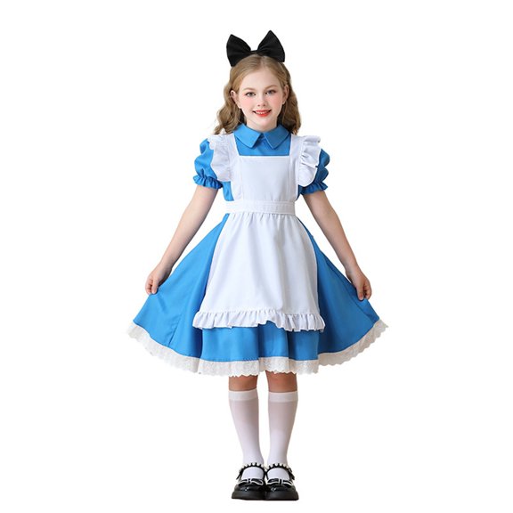 Girls Princess Birthday Party Blue Dresses up Little Girls Christmas Halloween Cosplay Cos-tume with Accessories, Blue 160
