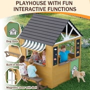 Hommow Outdoor Play House for Kids, Wooden Kids Playhouse with Kitchen Toys, Blackboard,Chalks,Wood Color