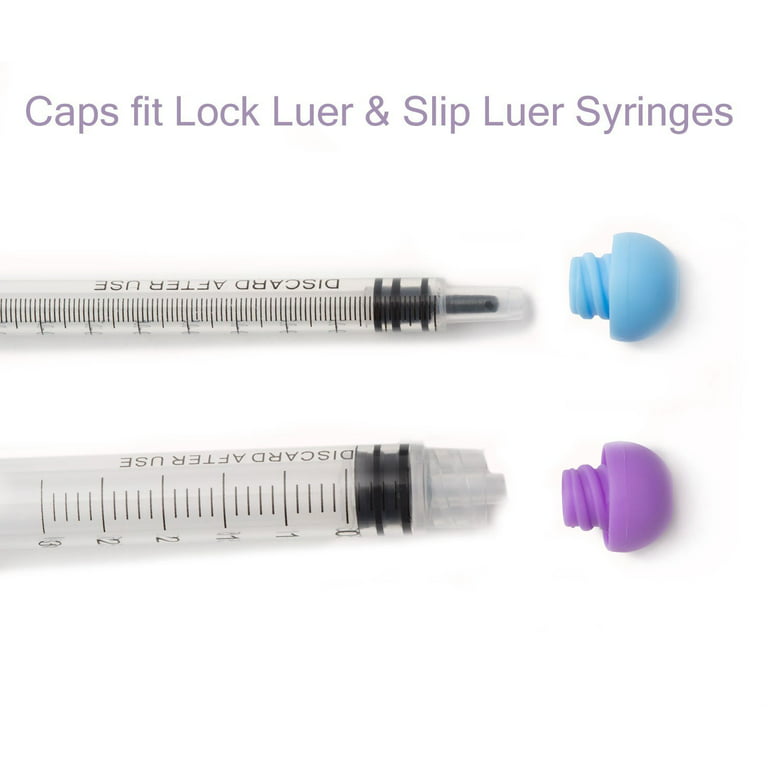 Universal Syringe Caps for Pets fit Slip leur and Lock luer PURPLE Qty 100