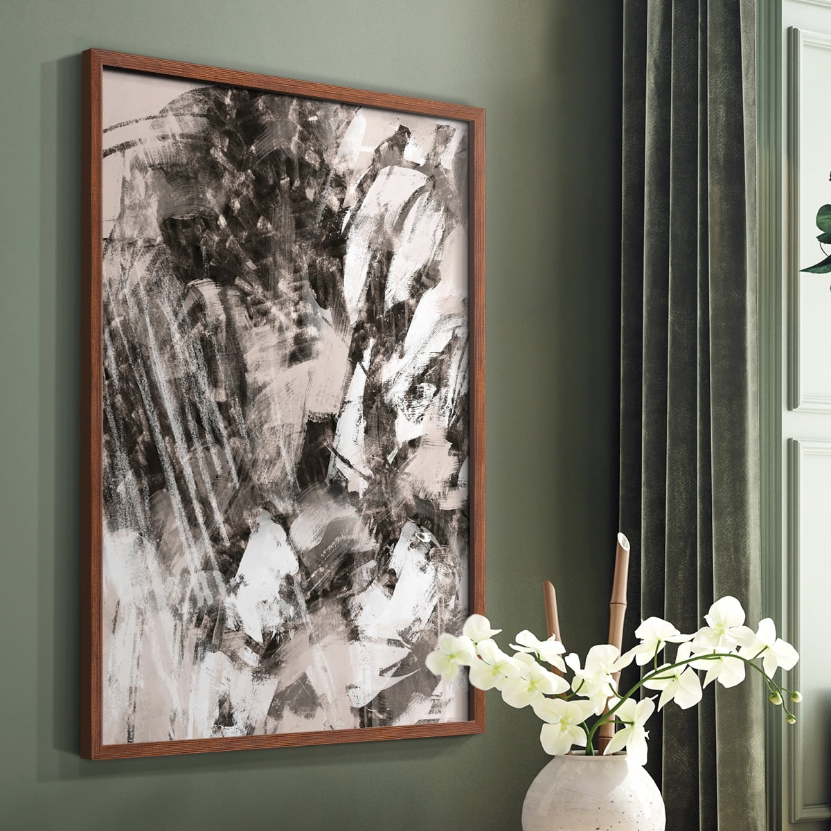 Blush Blackboard I Framed Print in Brown Solid Wood Framed Print No Nail Hanging