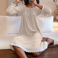 thumbnail image 2 of ZyeKqe Womens Pajama S Dress Square Neck Lace up Long Sleeve Soft Sleepwear Nightgowns Lace Ruffle Lounge Vintage House Dress, 2 of 8