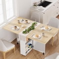 thumbnail image 1 of Space Saving Folding Dining Table with Storage - Kitchen Table with 6 Wheels, Drawer & Shelves, Compact Dining Table for Small Spaces,White/Walnut, 1 of 8