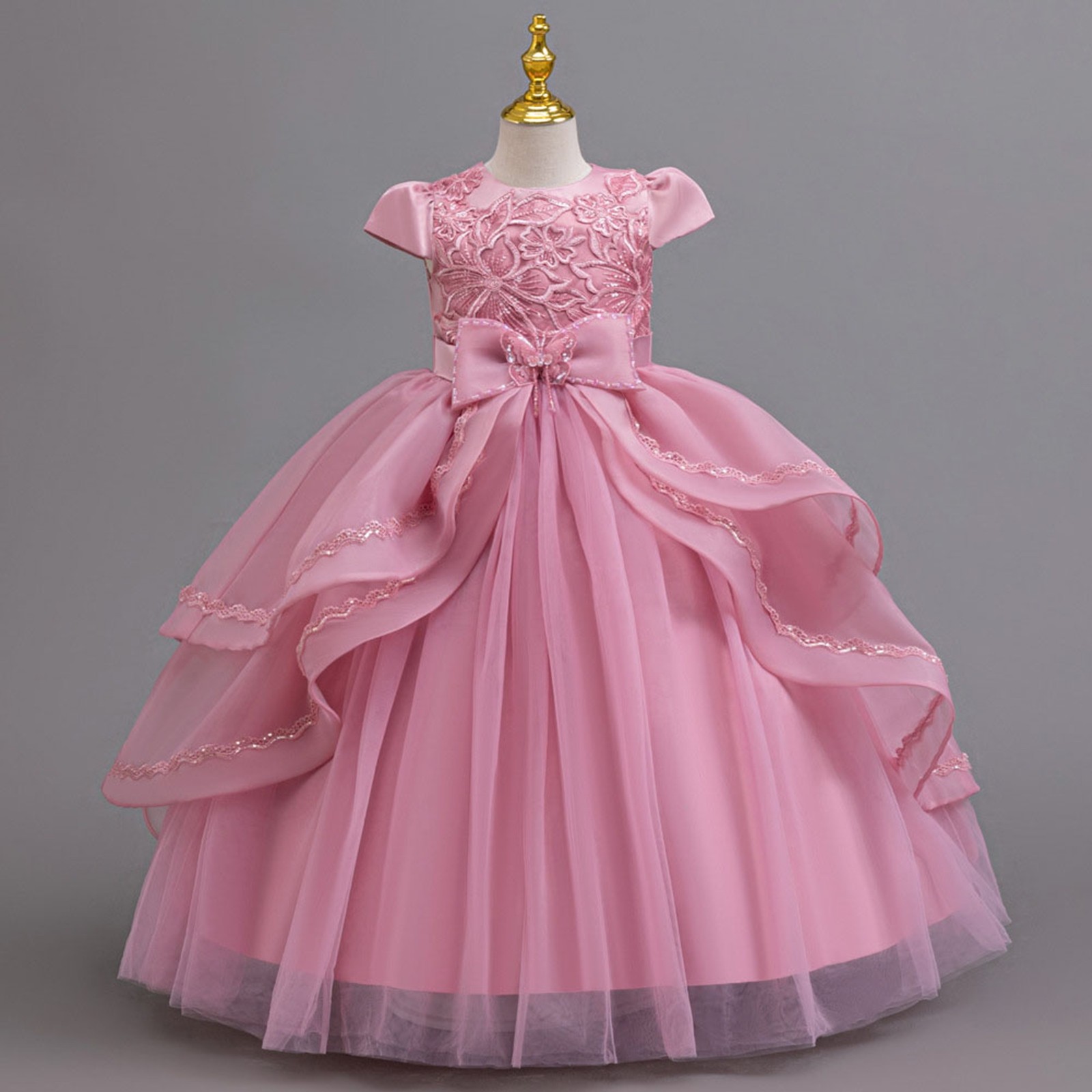 Girls' Dress with Sequins and Floral Embroidery Formal Party Dress Princess Puffy Dresses for Children Gown