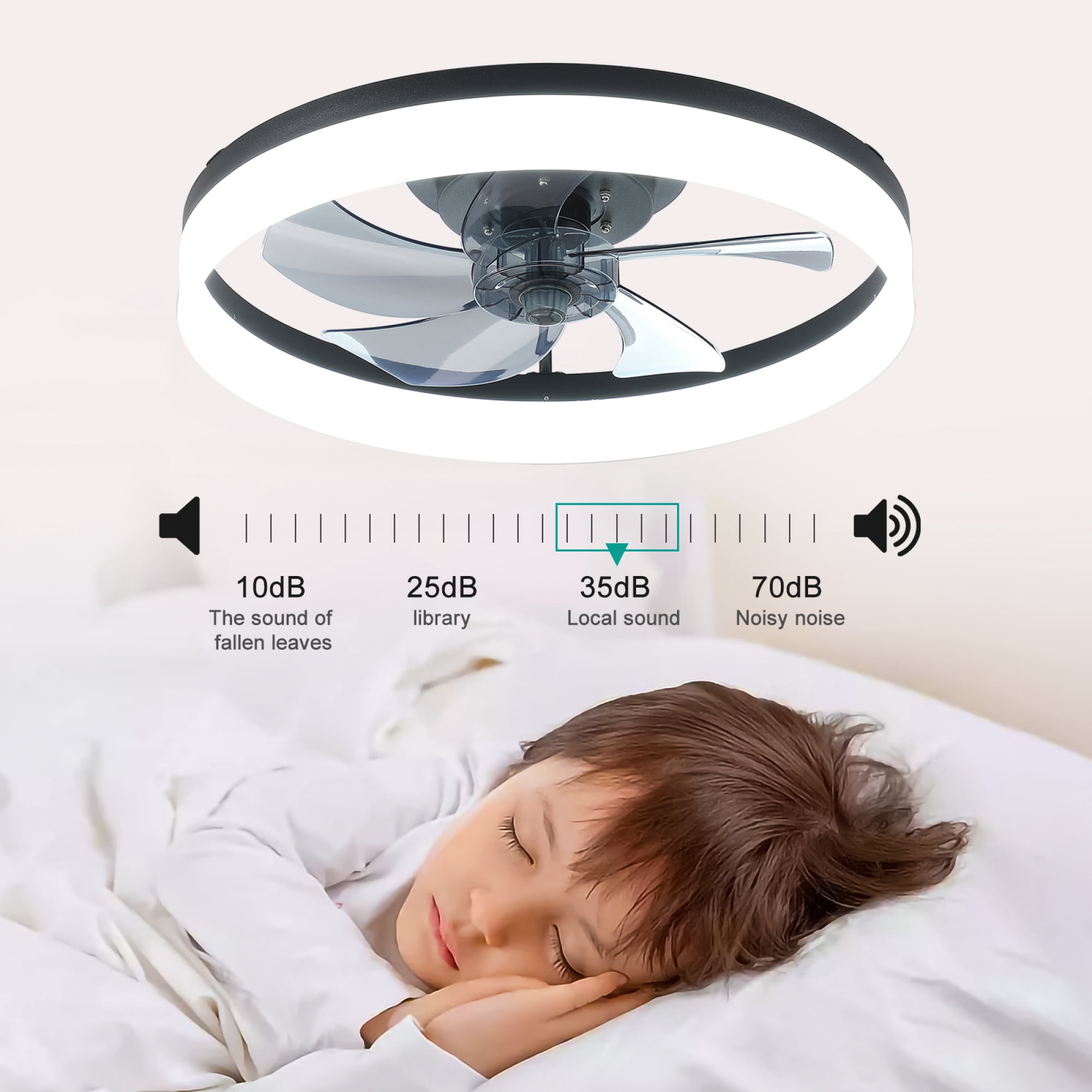 Leumius 20" Ceiling Fan with Light, Upgraded Low Profile Fan, Flush Mount Ceiling Fan, 6 Speeds, Dimmable LED, App & Remote Control, Quiet DC Motor, for Bedroom, Living Room,Black