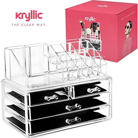 Acrylic Jewelry Cosmetic Vanity Organizer Great Box For Organizing Your Lipstick Nail Polish Makeup Brushes Set Holder Keep Dresser Bathroom Organized With 4 Set Of Drawers By Kryllic Walmart Canada