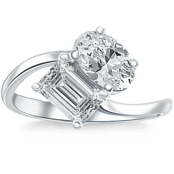 Pompeii 2 1/4Ct TW Toi et Moi Oval And Emerald Cut Engagement Ring White Gold Lab Grown