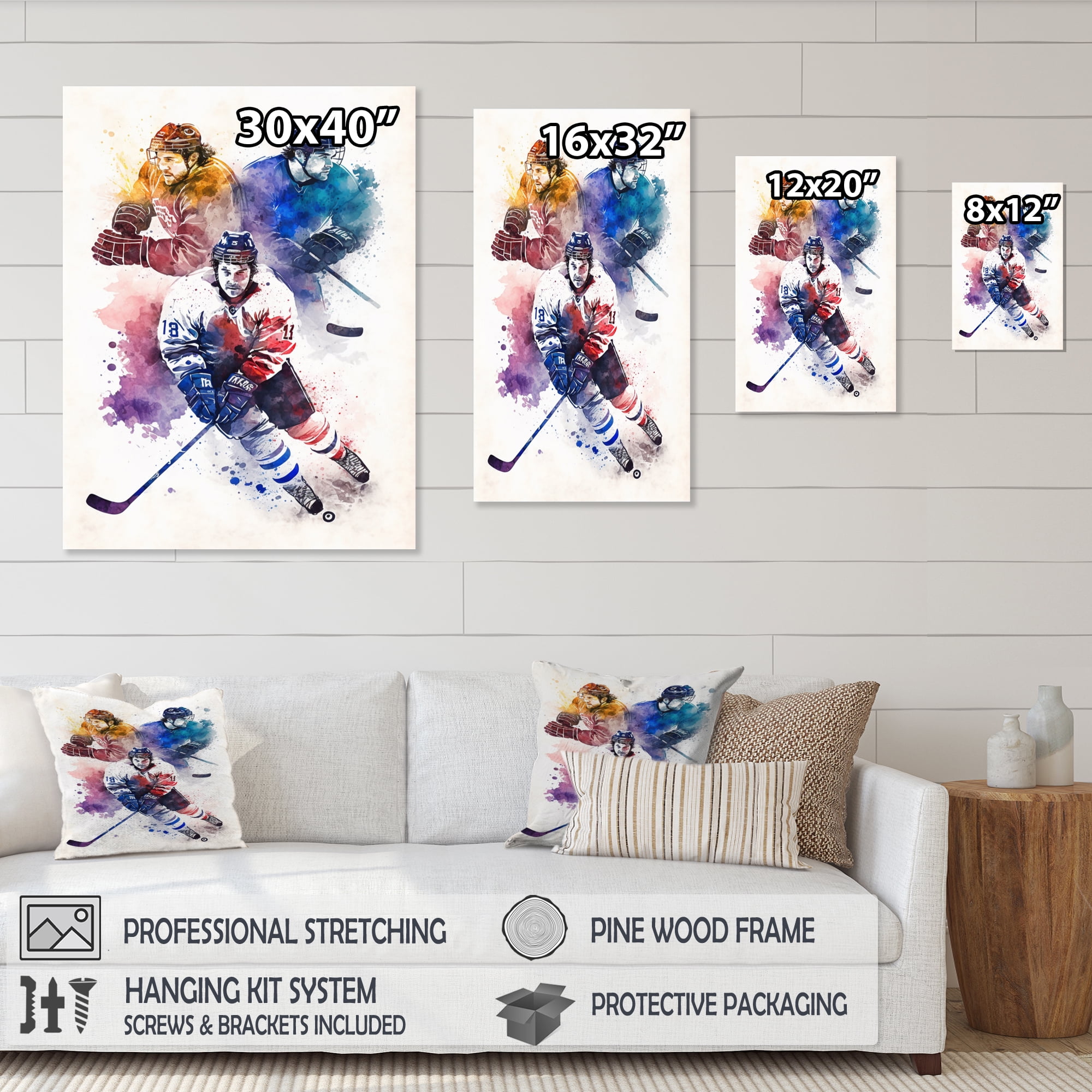 Designart Three Hockey Players During Game I Canvas Wall Art