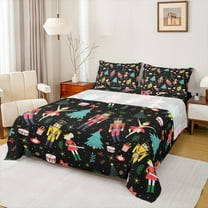 Feelyou Cartoon Ballet Princess Bed Sheets for Kid, Nutcracker Royal Guarder King Sheets, Christmas Tree Sheet Set, Ultra Soft Home Decor, 4pcs