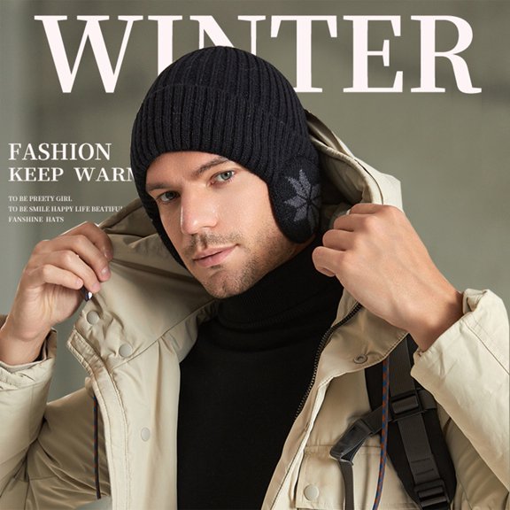 dianhelloya Warm hat LadyMen Hat Snowflake Print Unisex Fleece Ear Protection Thickened Cold-proof Knitted Striped Texture Lady Beanie for Students Light Grey