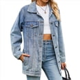 thumbnail image 2 of Chaquetas Vaqueras para Mujer, Modernas Chaquetas Vaqueras Estilo Camionero con Botones, Mangas Largas y Dobladillo Deshilachado. Azul L, 2 of 10