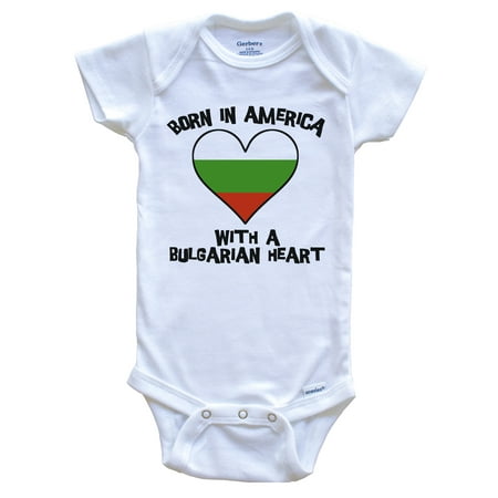 

Born In America With A Bulgarian Heart Baby Bodysuit Bulgaria Flag Baby Bodysuit 3-6 Months White