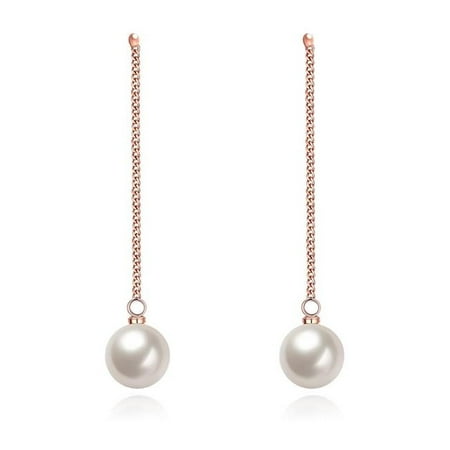 Azori Jewelry Ake016 Gold Pated Double Pearl Drop Earrings Azori Jewelry Ake016 Gold Pated Double Pearl Drop Earrings