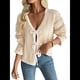 thumbnail image 2 of Suéter Tipo Cárdigan con Lazo para Mujer, Larga, Ribete en Contraste, Tejido Holgado, Cuello en V, Otoño e Invierno. Caqui M, 2 of 10