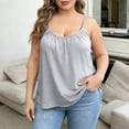 thumbnail image 3 of Plus Size Women V Neck Spaghetti Strap Tops Trendy Ruched Casual Tops Comfortable Soft Loose Fit Summer Tees with Built-in Bra Gray XXL, 3 of 6