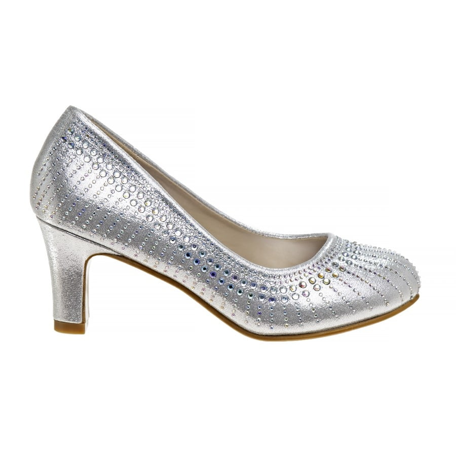 Badgley Mischka Little Kids Girls Heel Dress Shoes with Rhinestone - Silver, Size: 4