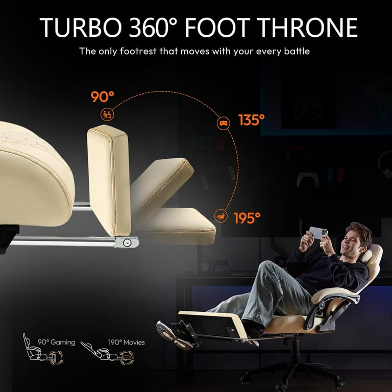 Dowinx Gaming Chair Big and Tall with Dual-Point Massage Lumbar Support, Video Game Chairs for Adults with Footrest, Ergonomic Computer Chair High Back 360° Swivel, PU Leather Recliner 350LBS, Ivory