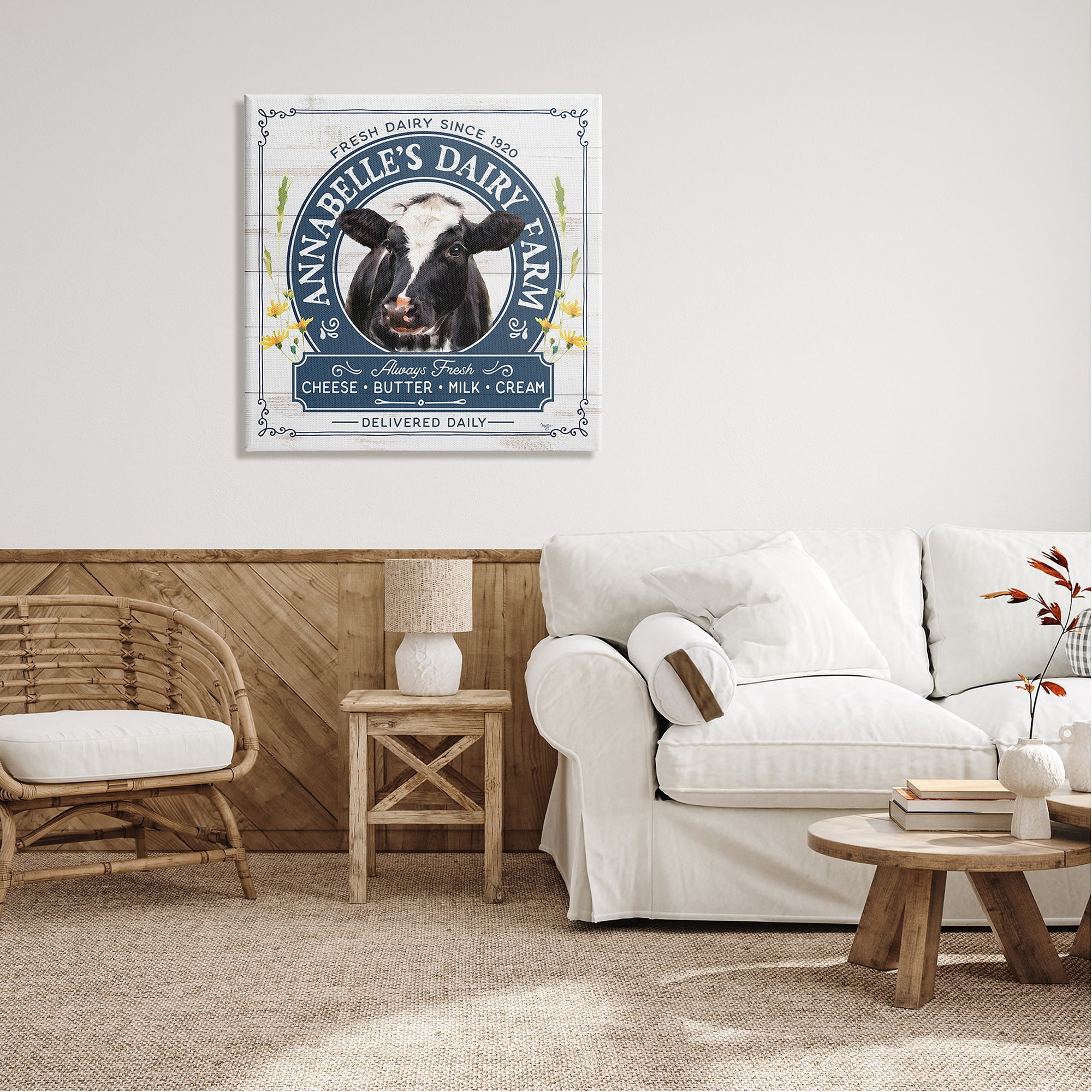 Stupell Industries Rustic Dairy Farm Ad Animals & Insects Painting Gallery Wrapped Canvas Print Wall Art, 30 x 30