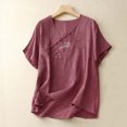 thumbnail image 3 of Top Casual Bordado de las Mujeres, Cuello en V Manga Corta Color Sólido Blusa de Verano para la Fiesta Y el Uso Diario, Toda la Temporada de la Moda Tee, 3 of 3