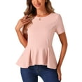thumbnail image 1 of INSPIRAR CHIC Blusa de Peplum para Mujer de Manga Corta con Cuello Redondo Primavera Verano Stretch S Rosa, 1 of 6