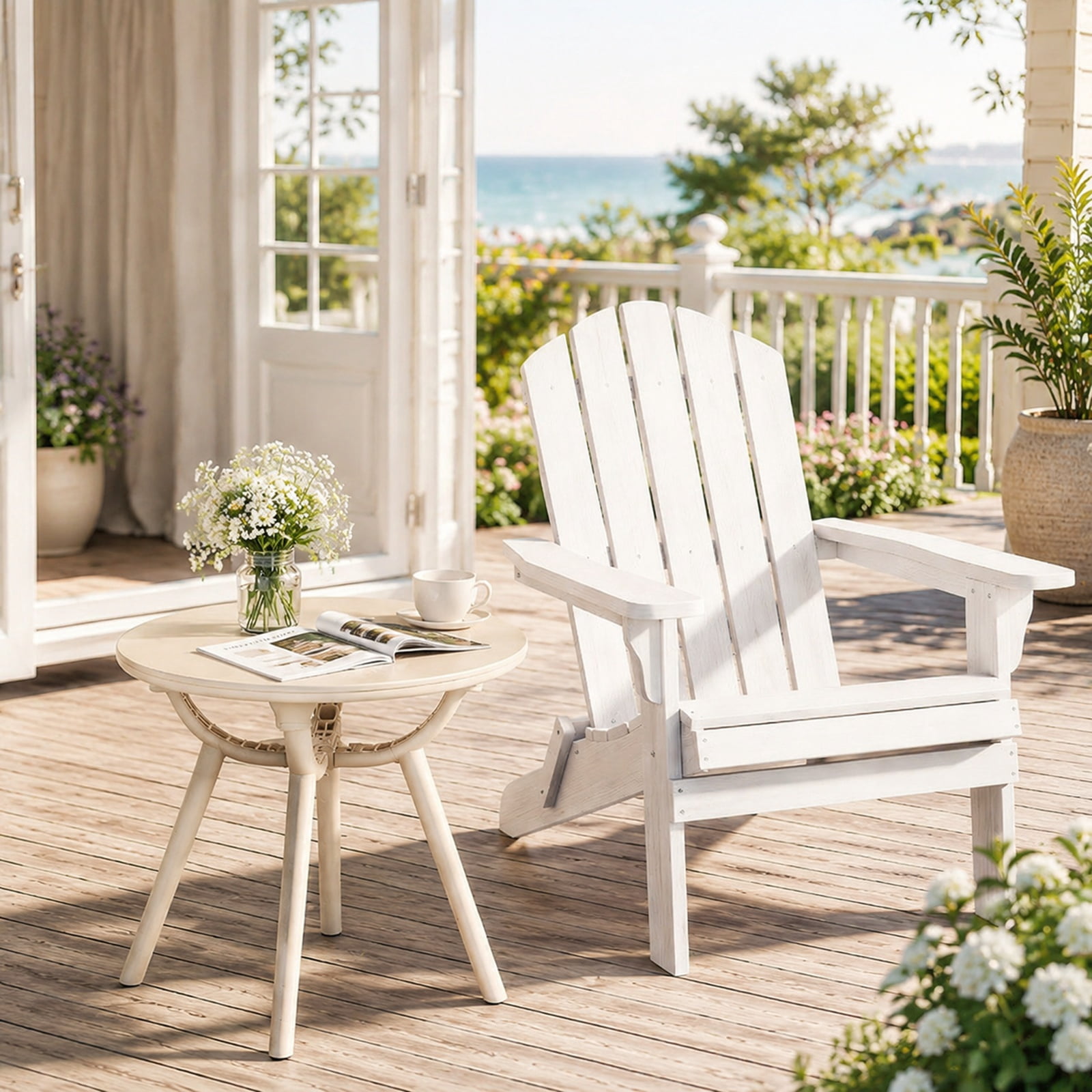 Furnibear Weather Resistant Circular Small End Table with Spacious Round Top and Molded PP ABS Build for Poolside Balcony Deck and Backyard, White